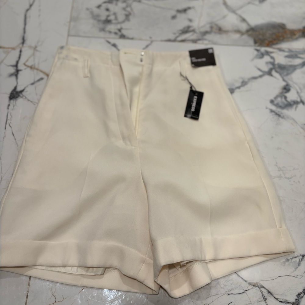 Express Cream High Waist Tailored Shorts